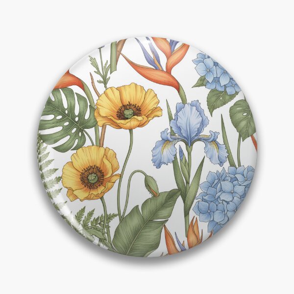 Item preview, Seamless Pattern – Bird of Paradise, Hydrangea, and Welsh Poppy Flowers on White designed and sold by HolmeProud.