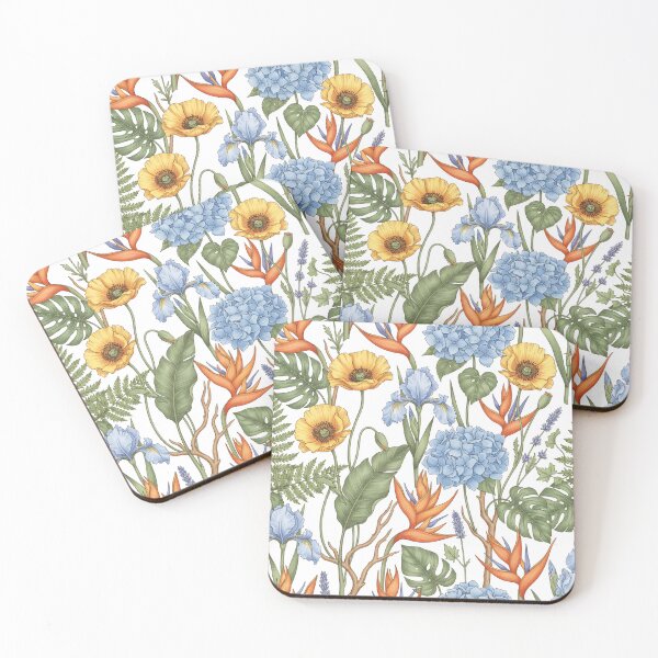 Item preview, Seamless Pattern – Bird of Paradise, Hydrangea, and Welsh Poppy Flowers on White designed and sold by HolmeProud.