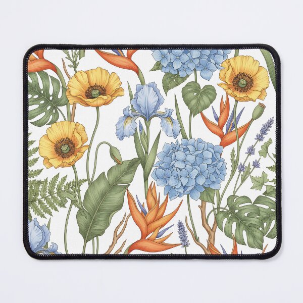 Item preview, Seamless Pattern – Bird of Paradise, Hydrangea, and Welsh Poppy Flowers on White designed and sold by HolmeProud.