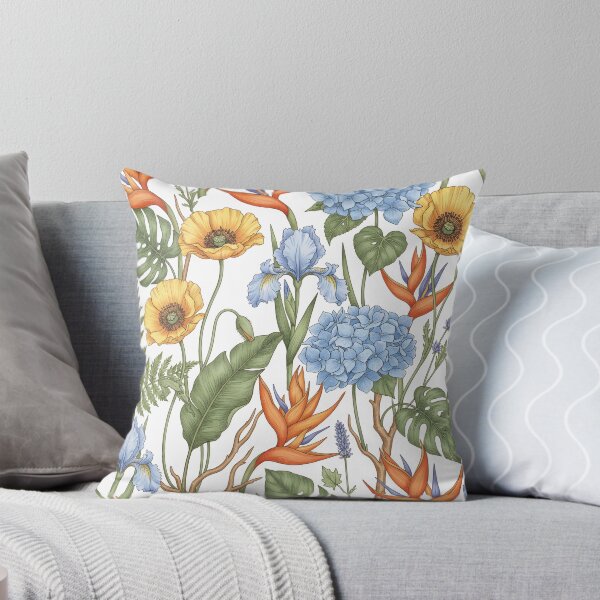 Item preview, Seamless Pattern – Bird of Paradise, Hydrangea, and Welsh Poppy Flowers on White designed and sold by HolmeProud.