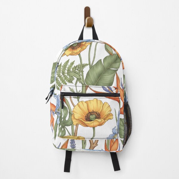 Item preview, Seamless Pattern – Bird of Paradise, Hydrangea, and Welsh Poppy Flowers on White designed and sold by HolmeProud.