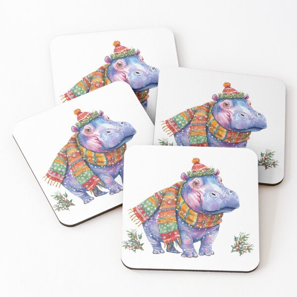 Item preview, Christmas Hippo in Scarf and Hat – Whimsical Winter Animal Art designed and sold by Maryna_Reine.