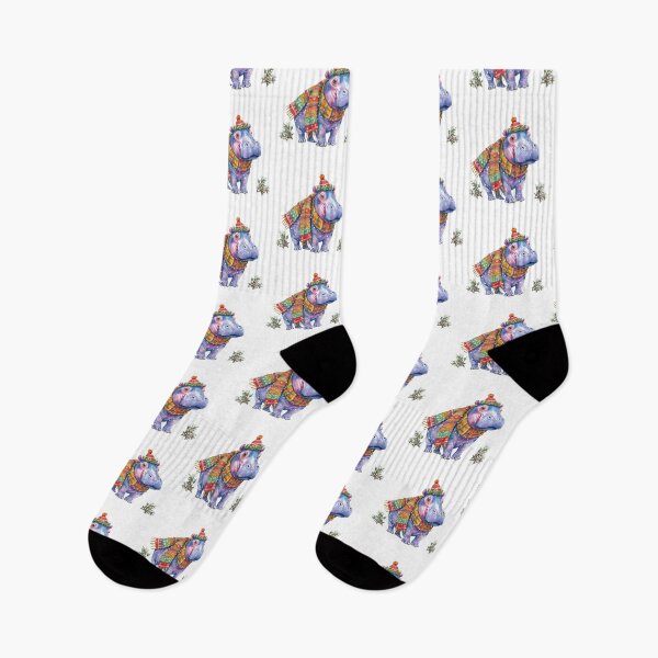 Item preview, Christmas Hippo in Scarf and Hat – Whimsical Winter Animal Art designed and sold by Maryna_Reine.