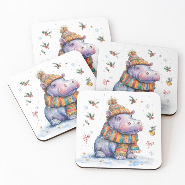 Item preview, Christmas Hippo in Scarf and Hat – Whimsical Winter Animal Art designed and sold by Maryna_Reine.