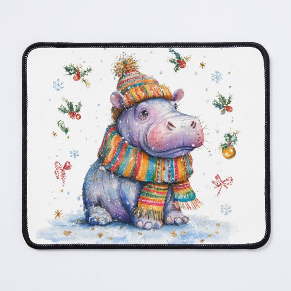 Item preview, Christmas Hippo in Scarf and Hat – Whimsical Winter Animal Art designed and sold by Maryna_Reine.