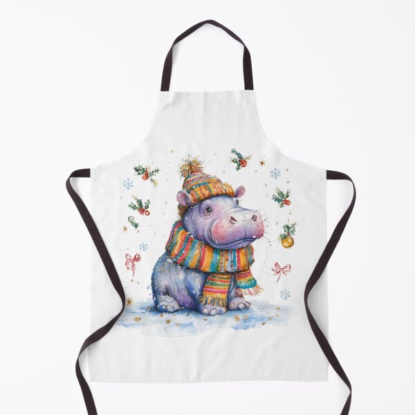 Aperçu de l'œuvre Hippopotame de Noël avec écharpe et bonnet – Art animalier hivernal fantaisiste créée et vendue par Maryna_Reine.