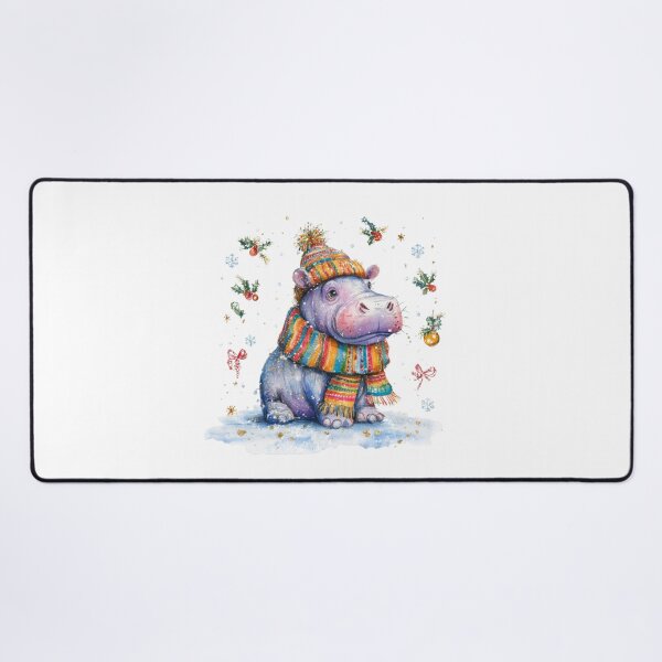 Item preview, Christmas Hippo in Scarf and Hat – Whimsical Winter Animal Art designed and sold by Maryna_Reine.