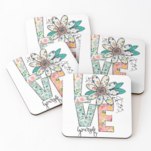 Item preview, floral love yourself inspirational quote design designed and sold by AesthinkArt.