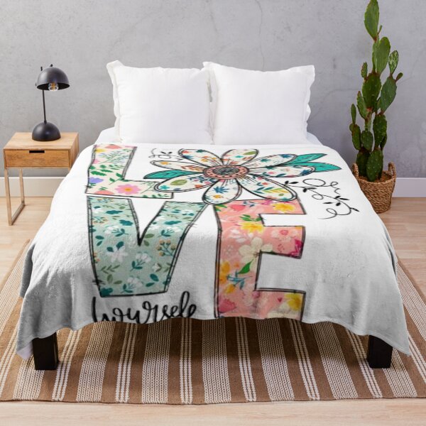 Item preview, floral love yourself inspirational quote design designed and sold by AesthinkArt.