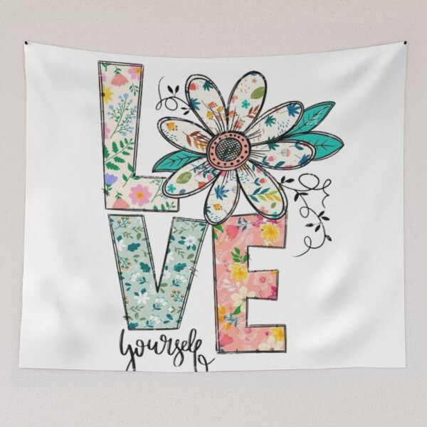 Item preview, floral love yourself inspirational quote design designed and sold by AesthinkArt.