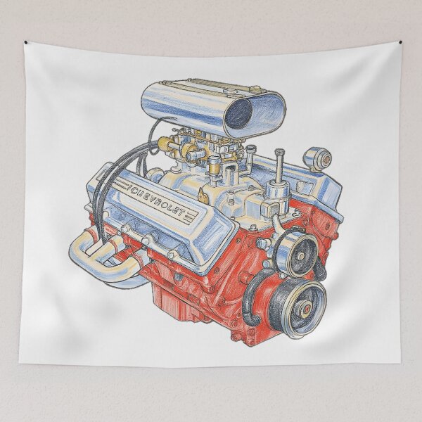 Item preview, Colored Sketch of Chevrolet Small Block designed and sold by Huskyyy Designs.