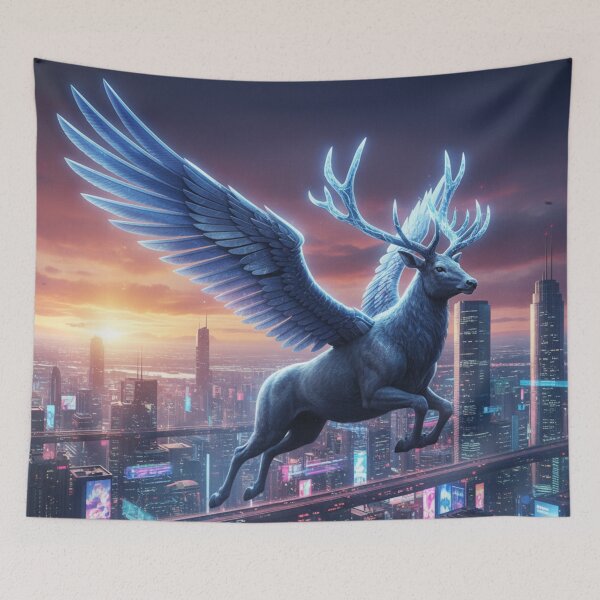 Item preview, Cyberpunk Winged Stag at Sunset designed and sold by CARTOON CRAZE.