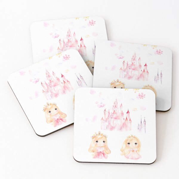 Item preview, Two Adorable Watercolor Princesses & Fairytale Castle Print designed and sold by LanaGustavsson.