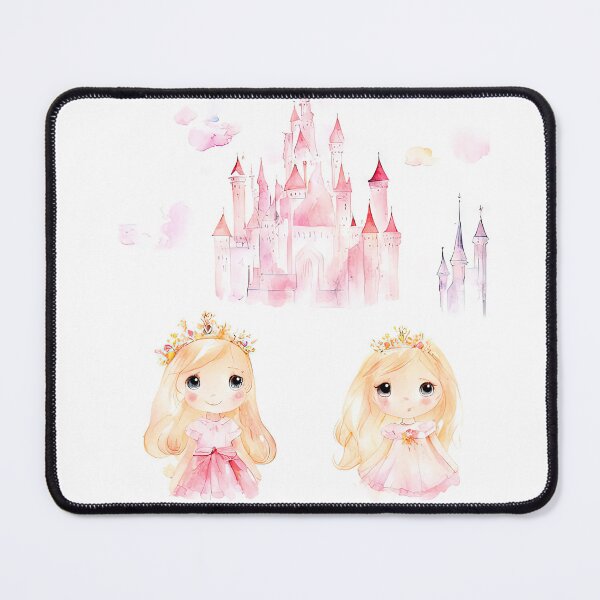 Item preview, Two Adorable Watercolor Princesses & Fairytale Castle Print designed and sold by LanaGustavsson.