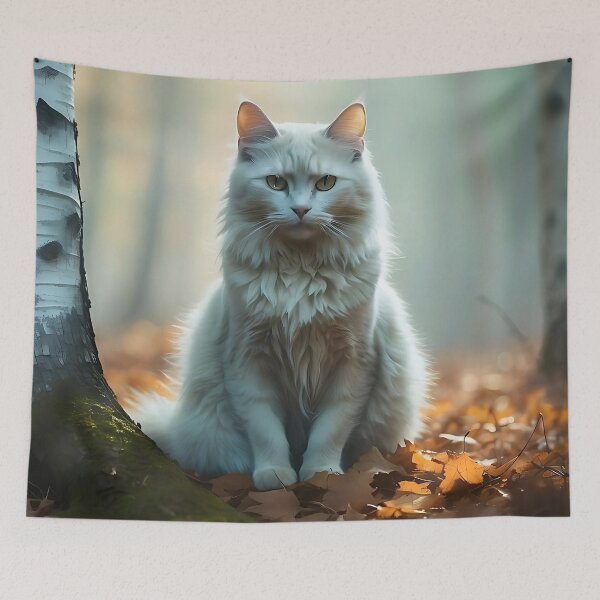 Item preview, Enchanted Cat in Mist | Cinematic Autumn Birch Atmosphere designed and sold by Valeree Store.