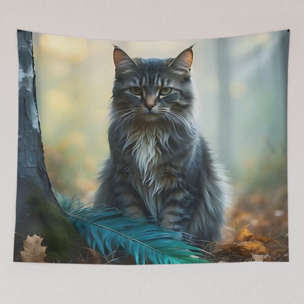 Item preview, Ethereal Forest Cat | Autumnal Misty Watercolor Photography designed and sold by Valeree Store.
