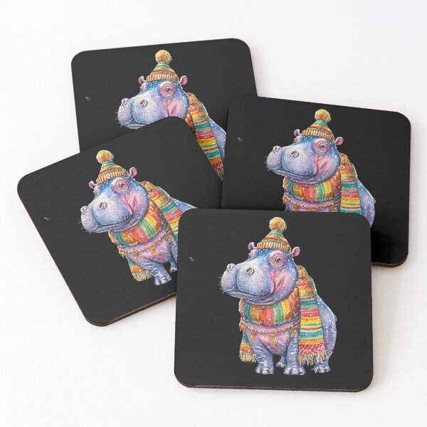 Item preview, Christmas Hippo in Scarf and Hat – Whimsical Winter Animal Art designed and sold by Maryna_Reine.