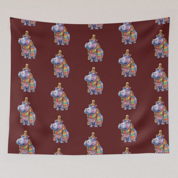 Item preview, Christmas Hippo in Scarf and Hat – Whimsical Winter Animal Art designed and sold by Maryna_Reine.