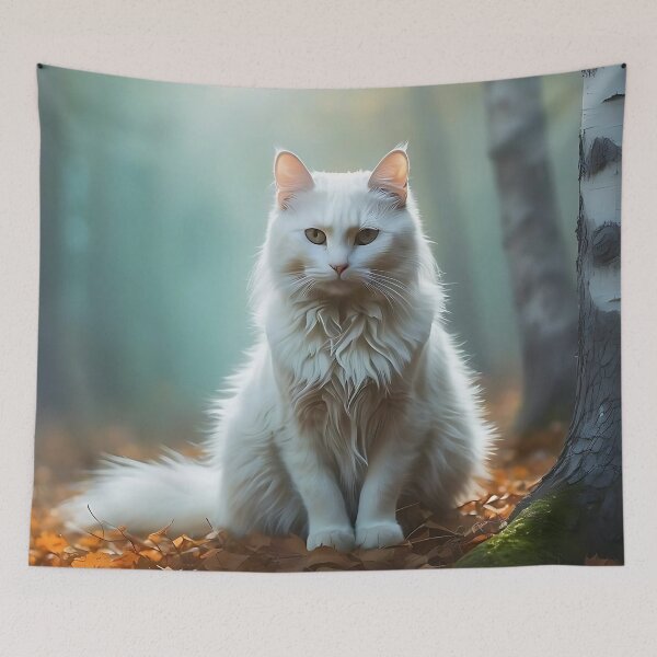 Item preview, Solitary Cat in Foggy Autumn Birch | Enchanted Woodland Poster designed and sold by Valeree Store.