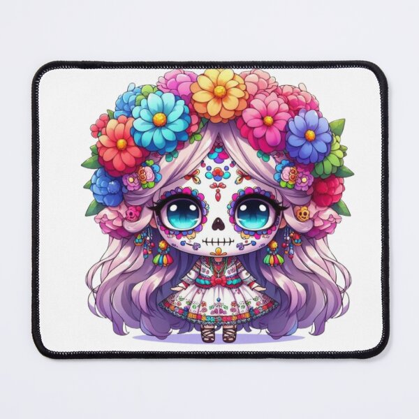 Item preview, ? Kawaii Sugar Skull Girl – Colorful Day of the Dead Art ? designed and sold by AesthinkArt.