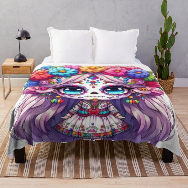 Item preview, ? Kawaii Sugar Skull Girl – Colorful Day of the Dead Art ? designed and sold by AesthinkArt.