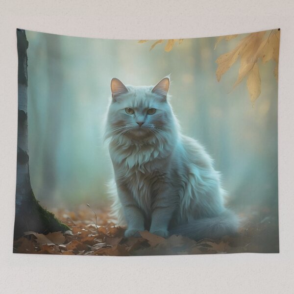 Item preview, Cat in Misty Autumn Woods | Cinematic Moody Art Print designed and sold by Valeree Store.