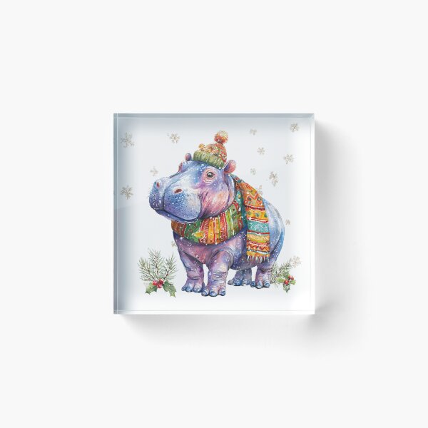 Item preview, Christmas Hippo in Scarf and Hat – Whimsical Winter Animal Art designed and sold by Maryna_Reine.