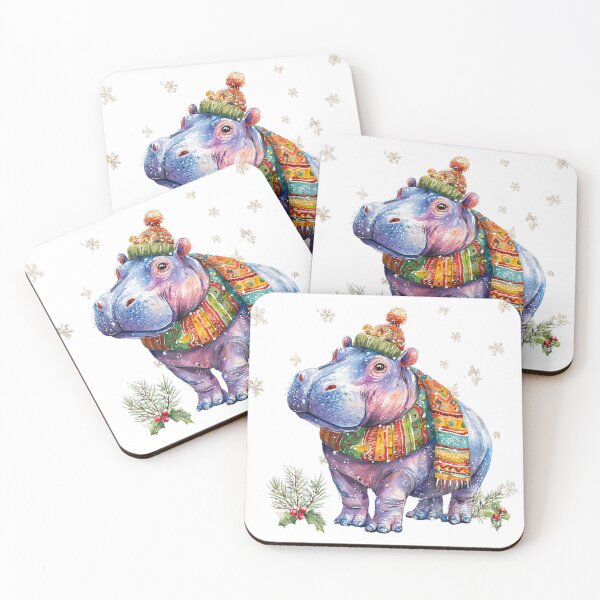 Item preview, Christmas Hippo in Scarf and Hat – Whimsical Winter Animal Art designed and sold by Maryna_Reine.
