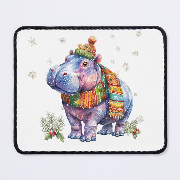 Item preview, Christmas Hippo in Scarf and Hat – Whimsical Winter Animal Art designed and sold by Maryna_Reine.