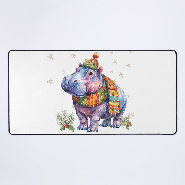 Item preview, Christmas Hippo in Scarf and Hat – Whimsical Winter Animal Art designed and sold by Maryna_Reine.