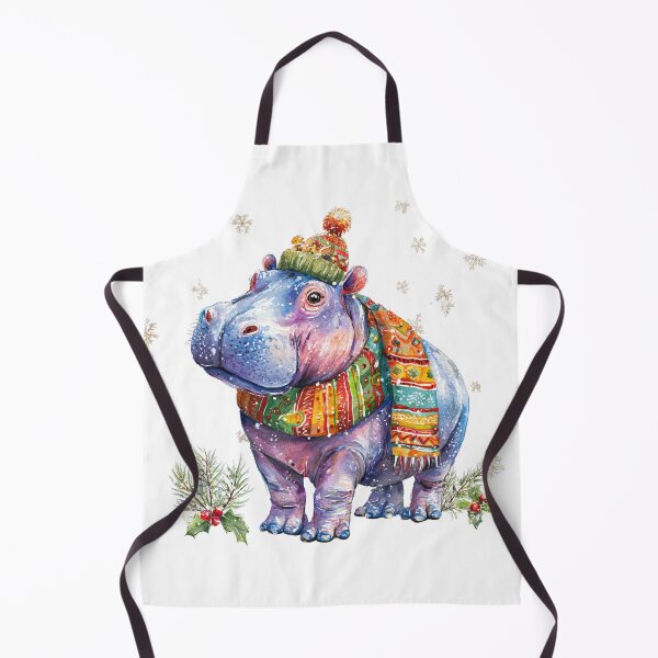 Item preview, Christmas Hippo in Scarf and Hat – Whimsical Winter Animal Art designed and sold by Maryna_Reine.