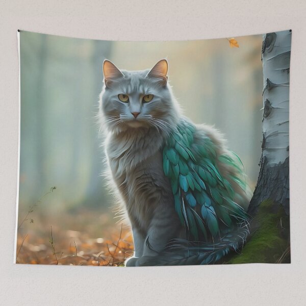 Item preview, Cat in Fog-Shrouded Woodland | Ethereal Nostalgic Print designed and sold by Valeree Store.