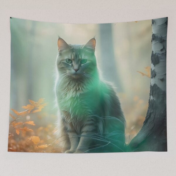Item preview, Mystical Cat in Foggy Forest | Autumnal Enchanted Print designed and sold by Valeree Store.