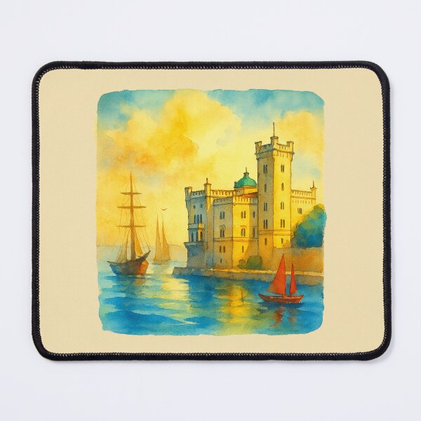 Item preview, Miramare Castle at Sunset – Trieste Watercolor Art designed and sold by Bratak.