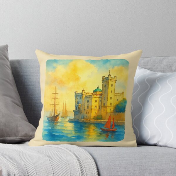 Item preview, Miramare Castle at Sunset – Trieste Watercolor Art designed and sold by Bratak.