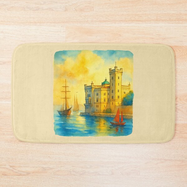 Item preview, Miramare Castle at Sunset – Trieste Watercolor Art designed and sold by Bratak.