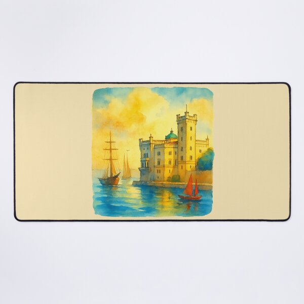 Item preview, Miramare Castle at Sunset – Trieste Watercolor Art designed and sold by Bratak.