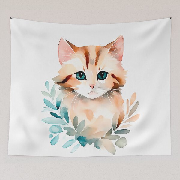 Item preview, Cute Watercolor Kitten Among Leaves Print designed and sold by LanaGustavsson.