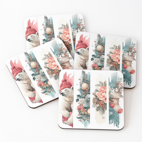 Item preview, Vintage Polar Bear and Floral Christmas Strips designed and sold by Anastasiia Yurevych.