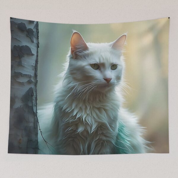 Item preview, Cat in Misty Birch Grove | Enchanted Autumn Art Print designed and sold by Valeree Store.