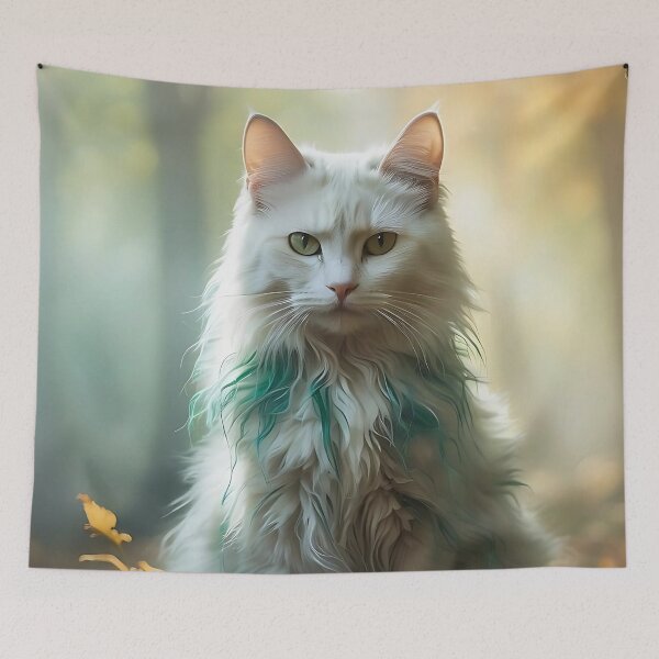 Item preview, Ethereal Cat with Autumn Glow | Misty Watercolor Forest Scene designed and sold by Valeree Store.