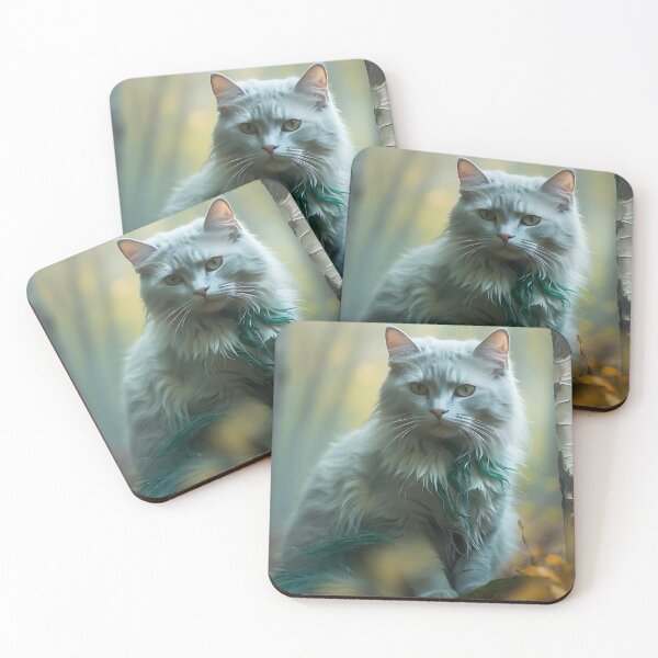 Item preview, Cat in Fog-Shrouded Birch Forest | Ethereal Watercolor Print designed and sold by Valeree Store.