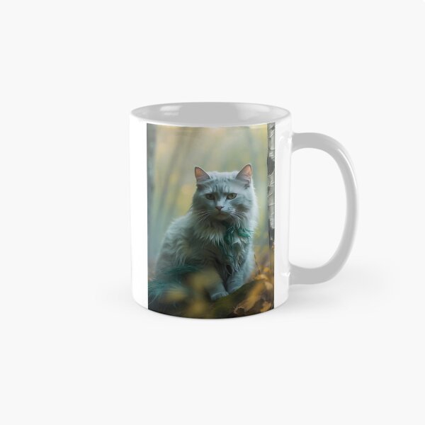 Item preview, Cat in Fog-Shrouded Birch Forest | Ethereal Watercolor Print designed and sold by Valeree Store.