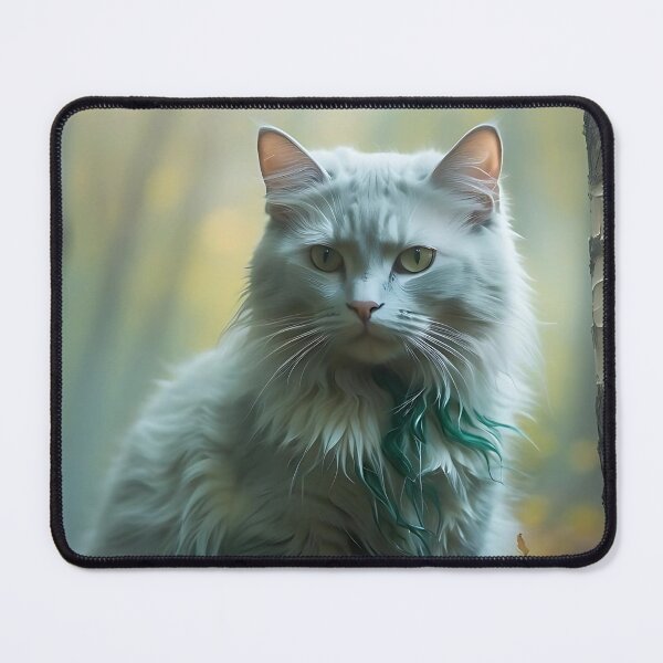 Item preview, Cat in Fog-Shrouded Birch Forest | Ethereal Watercolor Print designed and sold by Valeree Store.
