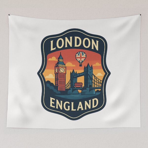 Item preview, London England with Big Ben and Union Jack Balloon designed and sold by Places On Earth.