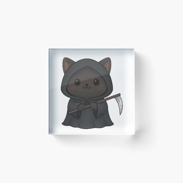 Item preview, Kawaii Grim Reaper Cat - Cute Black Cat Kitten in Grim Reaper Cloak designed and sold by Minimochi Art.