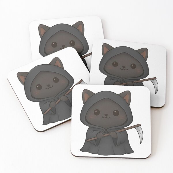 Item preview, Kawaii Grim Reaper Cat - Cute Black Cat Kitten in Grim Reaper Cloak designed and sold by Minimochi Art.