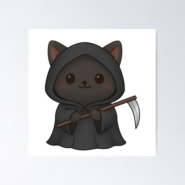 Item preview, Kawaii Grim Reaper Cat - Cute Black Cat Kitten in Grim Reaper Cloak designed and sold by Minimochi Art.
