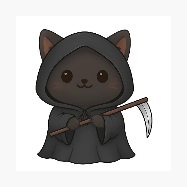Item preview, Kawaii Grim Reaper Cat - Cute Black Cat Kitten in Grim Reaper Cloak designed and sold by Minimochi Art.