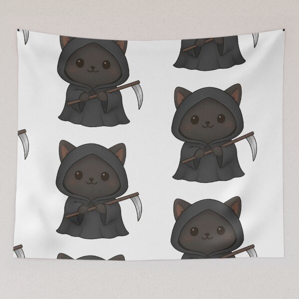 Item preview, Kawaii Grim Reaper Cat - Cute Black Cat Kitten in Grim Reaper Cloak designed and sold by Minimochi Art.